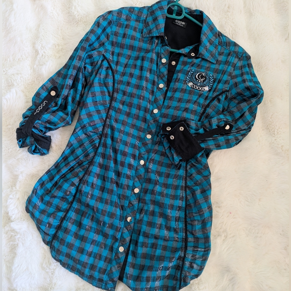 Coogi Plaid Snap Up Blouse
